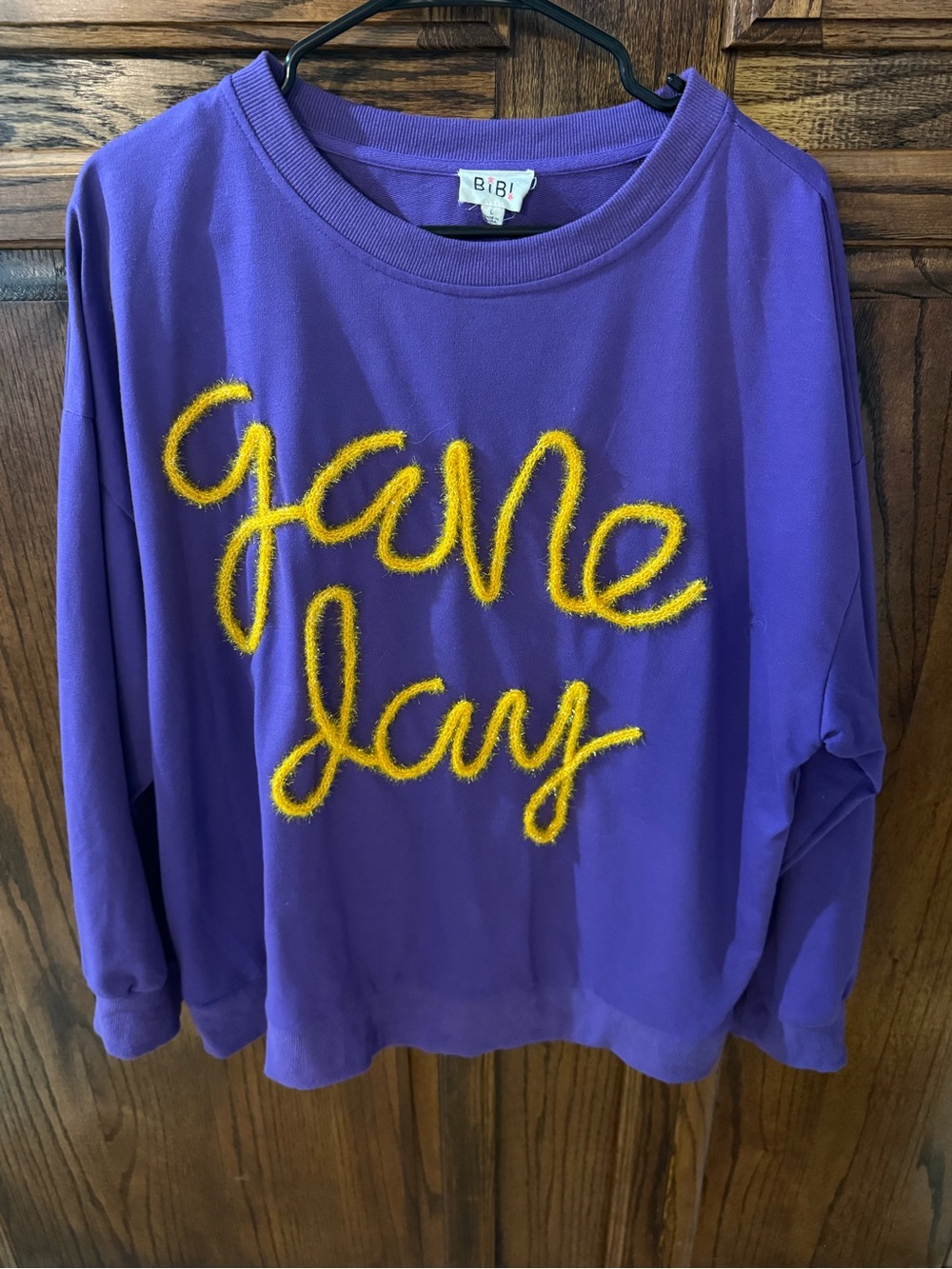 BiBi Purple Sweatshirt with Yellow Fuzzy 'Game Day' Script